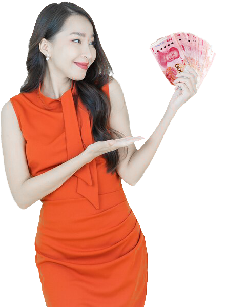 Red Woman Holding Money